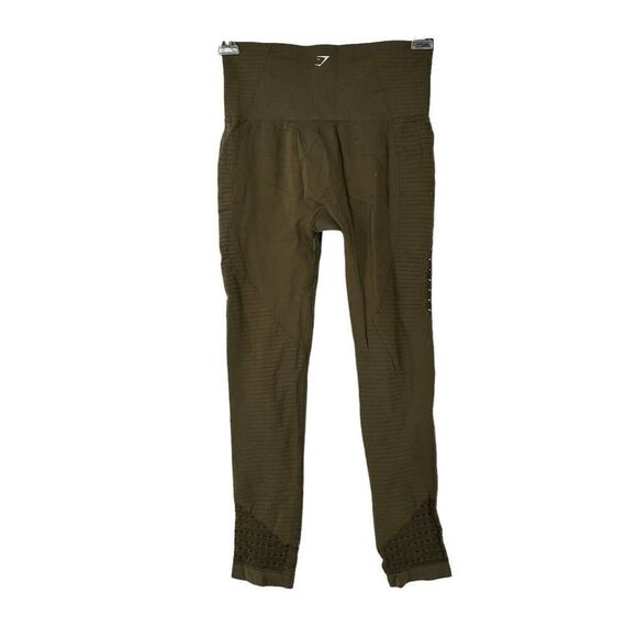 Gymshark Leggings Energy Seamless Army Green Active Wear Size M Cut Outs Hi Rise - Picture 5 of 9